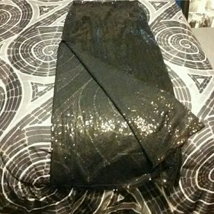 Sequin Long Skirt, black